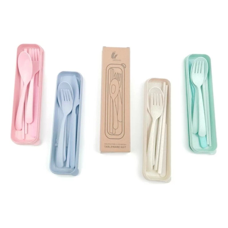 Universo en Linea Set Cubiertos Ecológicos Portátiles Biodegradable Con Caja