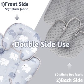 TANOFAR TANOFAR Infant Car Seat Insert Grey, Soft Car Seat Head Support Toddler, 2-in-1 Reversible Baby Car Seat Cushion, Perfect for Boys&Girls, Elephant