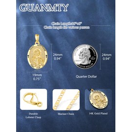 GUANMTY St Gertrude Patron Saint of Cats Medal Gold Saint Gertrude Medal Pendant Necklace Gold Catholic Necklace Christian Jewelry Religious Gifts for Women