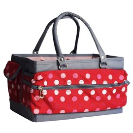 Sew Stylish Craft Organiser Bag, Red Polka Dot - Collapsible Caddy and Tote with Compartments for Sewing, Scrapbooking, Paper Craft, and Art - PT900-RED-POLKA