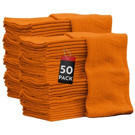 Nabob Wipers Shop Towels 50 Pack Cotton Rags Size 14"x14" Commercial Grade (50 Pack, Orange)