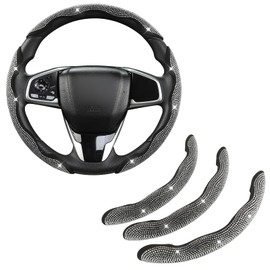 West Llama Diamond Bling Car Steering Wheel Cover with Crystal Rhinestones,3PCS Segmented Steering Wheel Protector,Universal for 99% Cars for Women(Black with White Diamond)