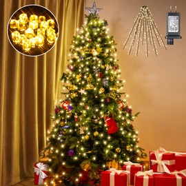 Quntis Luces Arbol Navidad con Temporizador, 6.6FT x 10 Líneas 400 Cuentas LED de Diamante, Luces Navideñas de Ultra Brillantes Fáciles de Instalar con 8 Modos para Decoraciones Navidad,Blanco Cálido