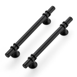 Ravinte 10 Pack 7.38 Inch Cabinet Pulls Kitchen Cupboard Handles with Round Base Matte Black Drawer Pulls Cabinet Handles 7.38" Length,5" Hole Center