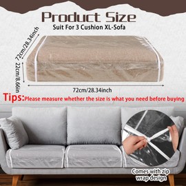 Geetery Plastic Sofa Seat Cushion Covers Sofa Covers PVC Waterproof Couch Covers Furniture Sofa Seat Slipcover for Against Cat Dog Clawing Scratching, 28x28x9 Inch (Clear,1 Pcs)
