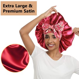 2pcs Large Silky bonnets with tie band Braid Bonnet, Satin Bonnet for Sleeping Curly Hair, C