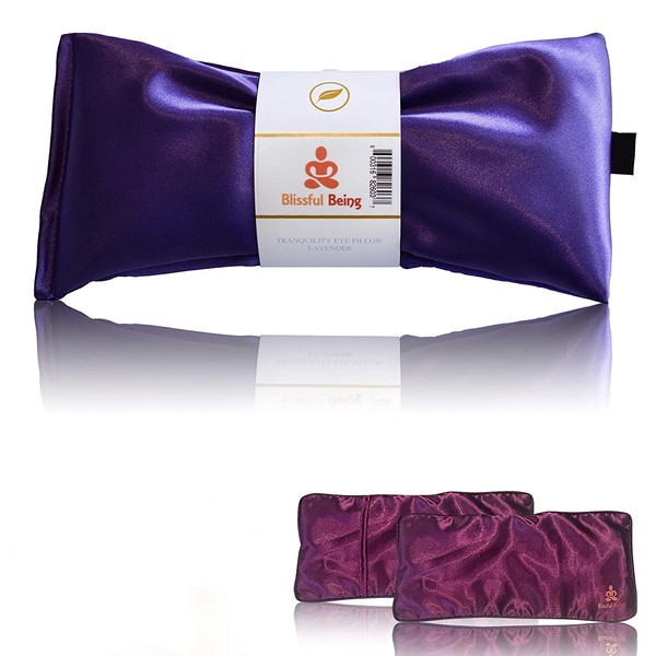 Blissful Being Lavender Eye Pillow with Purple Satin Cover- Hot or Cold Aromatherapy Eye Pillow perfect for Naps, Yoga, Meditation - Natural Relaxation (Amethyst with purple cover bundle)