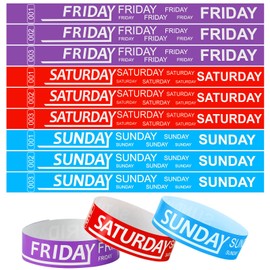 Henoyso 1800 Pcs Paper Wristbands Event Wristbands Numbered Waterproof Wrist Bands for Events Day of The Week Paper Bracelets for Adult, Friday, Saturday, Sunday(Purple, Red, Blue)