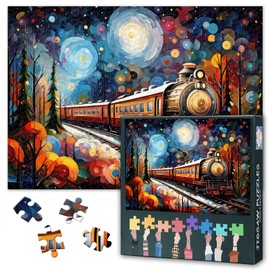 Winter Train Puzzles for Adults 1000 Pieces Difficult Challenging Christmas Trains Jigsaw Puzzles for House Decor Artwork Train Running Puzzle Perfect for Family Game Night 27.5"X19.7"