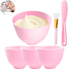 Bigwinyep 6Pcs Silicone Face Mask Mixing Bowl, Silicone Bowls for Facials, DIY facial mask mixing bowl for Home Salon Spa Face Skin Applicator Bowl, Pink