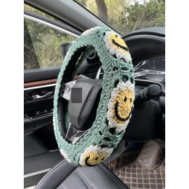 YDMZZB Handmade Crochet Sun Smiling face Car Steering Wheel Covers Universal 14-15 inch,Cute Steering Wheel Cover,Car Accessories (Sun Steering Wheel Cover)