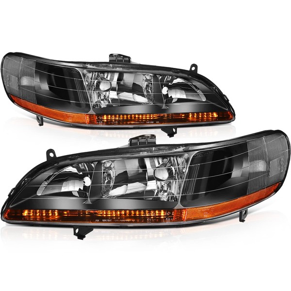 SCITOO Headlight Assembly For Honda Accord 1998-2002 Headlamp Black Housing