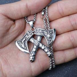Auriselle Men's Necklace Tomahawk Pendant Vintage Viking Stainless Steel Chain Retro Gothic Pendant Jewellery Gifts for Men Boys Father Length 60 cm, Stainless Steel, No Gemstone