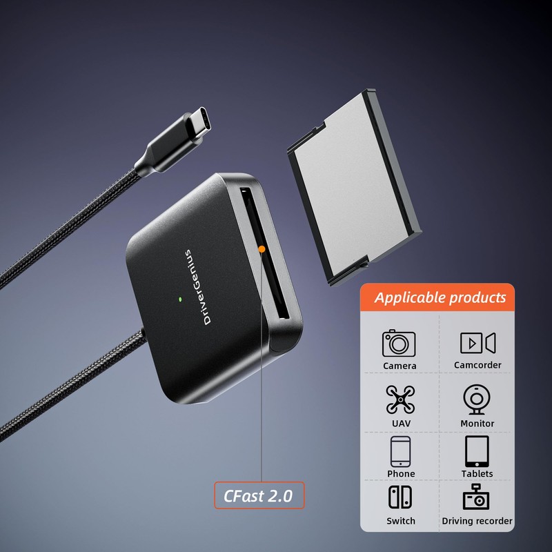 DriverGenius CFast Card Reader/Writer to USB-C for Creative DSLR Professionals,