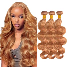 P27/30 Body Wave Bundles Honey Blonde Bundles Human Hair Mixed Length 3 Bundles Peruvian Double Weft 22 24 26 Inch Light Brown Body Wave Hair Extensions