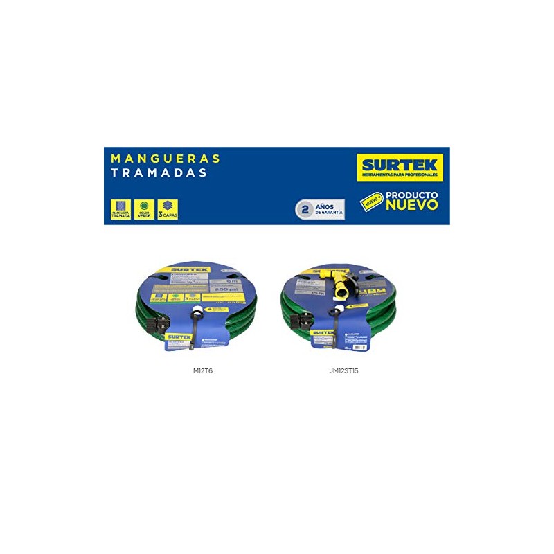 Surtek Manguera tramada verde 1/2", 6 metros