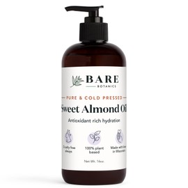 BARE BOTANICS Bare Botanics Pure Sweet Almond Oil 473ml | 100% Pure & Cold Pressed Sweet Almond Oil for Hair & Dry Skin | Almond Body Oil for Skin Moisturizer | Vegan Cruelty-Free and GMO-Free