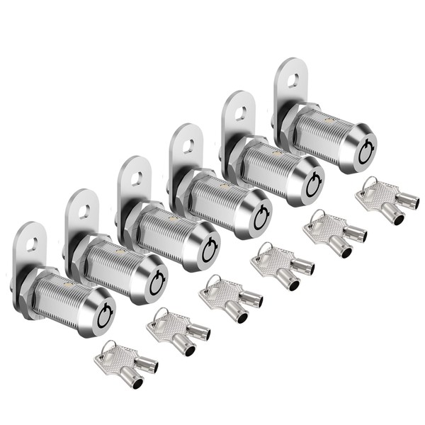 BOZXYE 6 Pack Cabinet Locks with Keys, 1-1/8" Tubular Cam
