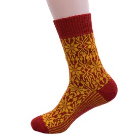 Hirsch Natur, Merino Socks Star Pattern 100% Wool (kbT), Poppy/Gold Nugget
