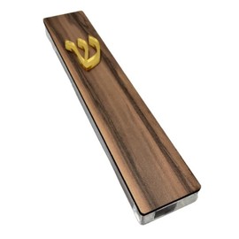 Ayuni Gifts of the World Elegant Rosewood Panel on Acrylic Mezuzah Case Original Judaica Art Design 6"