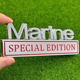 2 Pack Marine Edition Car Emblem - 3D Metal Badge Zinc Alloy Waterproof Rustproof Decal for Fender Tailgate Bumper - Compatible with Truck SUV Auto Accessories (2 Pack, Chrome Red)