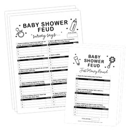 Your Main Event Prints Baby Shower Family Feud Game Fun Neutral Decorations 50 Family Feud Cards 3 Fast Money Round Cards 1 Instruction Card