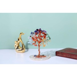 Jovivi Pack of 2 Mini Crystal Trees with Agate Base Money Tree Tumbled Stones Wire Wrap Tree of Life Lucky Tree Feng Shui Decoration
