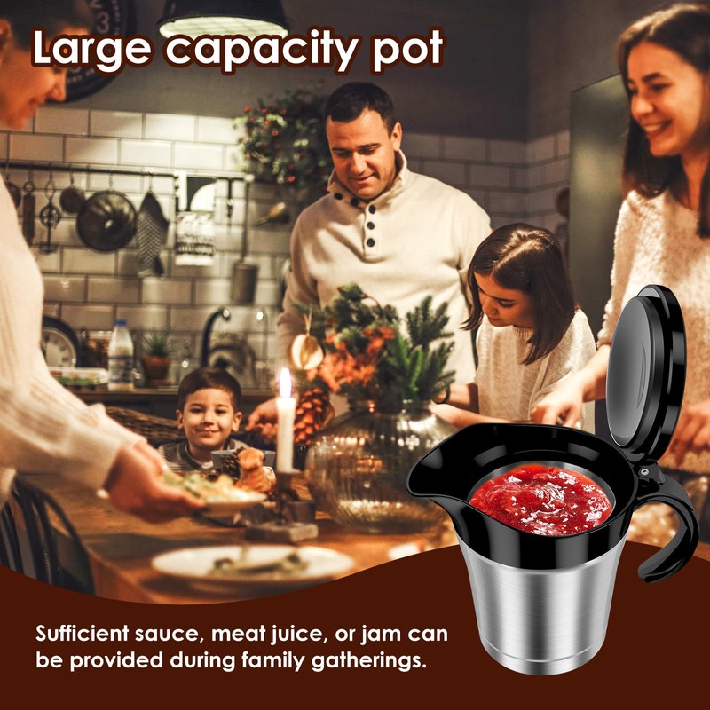 Insulated Gravy Boat, 450ml Gravy Jug with Hinged Lid, Double