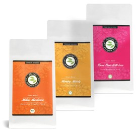 Alveus Premium Tee Set 3x 100g (Tüte) - Mellow Mandarine, Morning Melody & From Paris with Love – Grüner Tee Lose – Aromatisierte Kräutertee Mischung perfekt für Entspannung & Genuss – ca. 120 Tassen