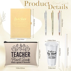 Resholder Teacher Graduation Appreciation Gift Set 24 oz Plastic Tumbler with Lid and Straw, Cosmetic Bag, Pen and Notebook Present Thank You Graduation Gifts Back to School for Women(Yellow)
