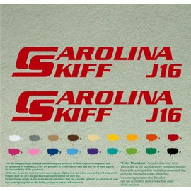 Pair of Carolina Skiff J 16 Compatible Replacement Boat Decals Vinyl Stickers Outboard Motor Set of 2 (13.3" X 2.7", Red 031)