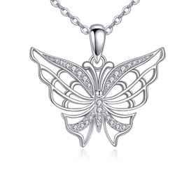 VONALA Butterfly Necklace for Women 925 Sterling Silver Cubic Zirconia Pendant Necklaces Butterfly Jewellery Birthday Gifts for Girls, Sterling Silver, Cubic Zirconia