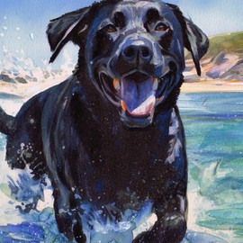Black Labrador at Sea - Oscar Jetson Watercolour Artwork Print on 230gsm Matte Paper, Hand-Signed Giclee Print, Available in Multiple Sizes (A3)