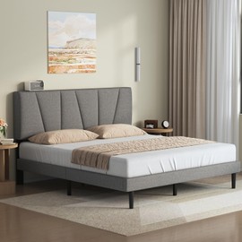 Twolike Full Bed Frames with Headboard Upholstered Platforms Bed, Strong Weight Capacity,No Box Spring Needed,Mattress Foundation, Easy Assembly,Light Grey