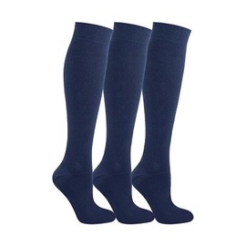 Faozo® 3 Pairs Back to School Girls Plain Knee High Socks - Kids Cotton Rich Socks in Solid Colors - Long Length Uniform Stockings for Childrens (Navy, 11-14 Years)
