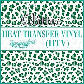 Springfed Patterns White & Forest Green Leopard Spots Pattern #3 Glitter HTV 12x18 Sheet Heat Transfer Vinyl Cheetah Print, Green,white