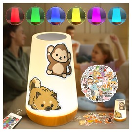 Night Light for Kids, Dimmable Portable Table Bedside Lamp with Remote Control Animal Stickers, 13 Color Changing 5 Brightness, Rechargeable Desk Lamp for Kids Adult Bedroom Living Room Baby Nursery