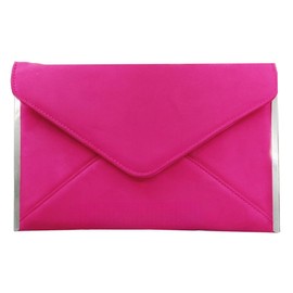fi9® PLAIN SUEDE ENVELOP STYLE BRIDAL WEDDING EVENING CLUTCH PARTY PURSE HAND BAG (Fuchsia Pink)