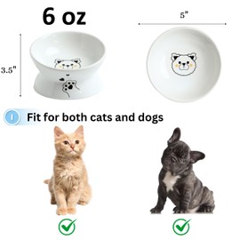Le Serveta Ceramic Elevated and Tilted Cat Food Bowl, Tilted Raised Cat Bowl, Dishwasher Safe (White)