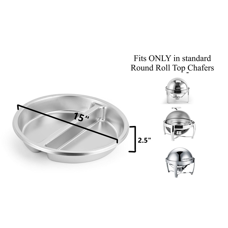 2 Pack ChefQ 2.5 Inch Deep Round Divided Food Pan