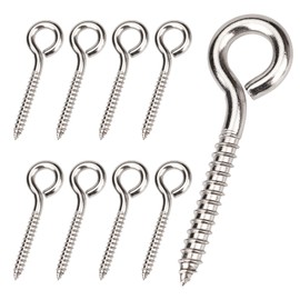 8 Pack 3.25 Inches Heavy Duty 304 Stainless Steel Eye Screws, Rust-Resistant Self Tapping Eyelet Screw in Eye Bolt for Wood, Securing Cables Wires, Indoor & Outdoor