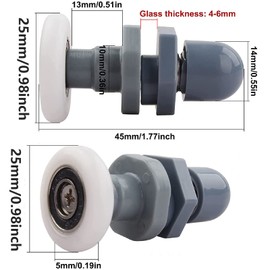 Weploda Pack of 8 Shower Door Rollers, Shower Door Rollers, Replacement Parts, Shower Cubicle Rollers, Replacement Parts, 25 mm Shower Door Rollers, for Glass Doors with a Thickness of Approx. 4-6 mm