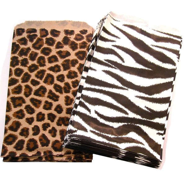 N'icePackaging 50 Bags 8.5" x 11", Cheetah/Zebra Combo Flat Plain Paper or Patterned Bags for candy, cookies, merchandise, pens, Party favors, Gift bags