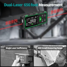 Laser Measuring Tool, 656FT Recharge Luminous LCD Display Dual Laser Measure Multi Units Multifunctional Laser Distance Meter for Length Area Volume Angle Pythagorean Mode and Sensor Midpoint