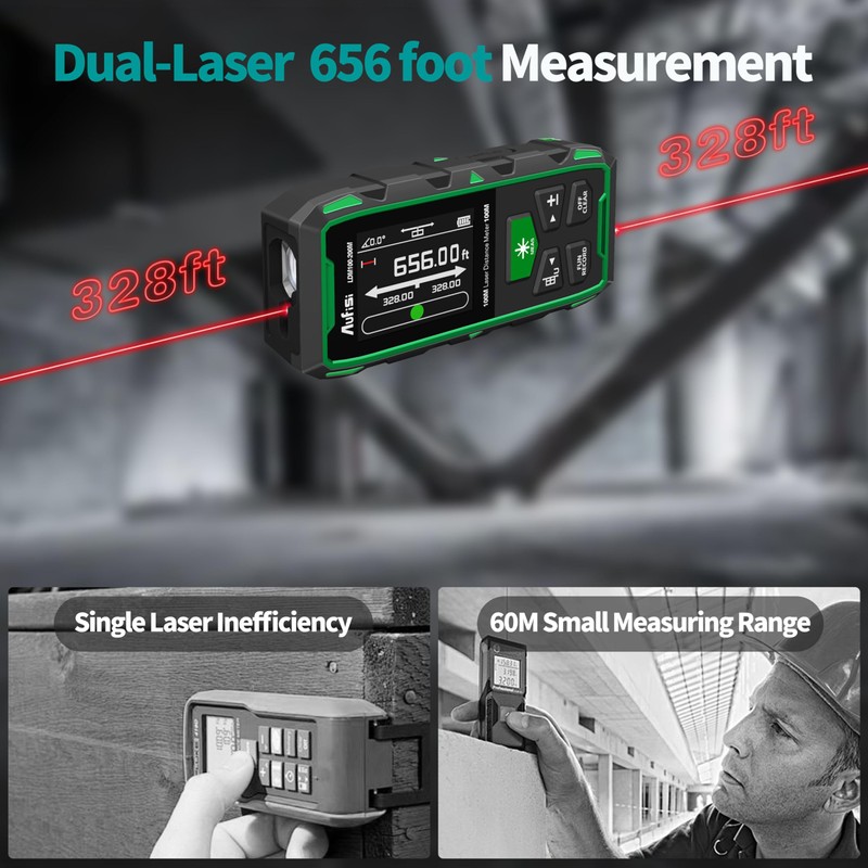 Laser Measuring Tool, 656FT Recharge Luminous LCD Display Dual Laser