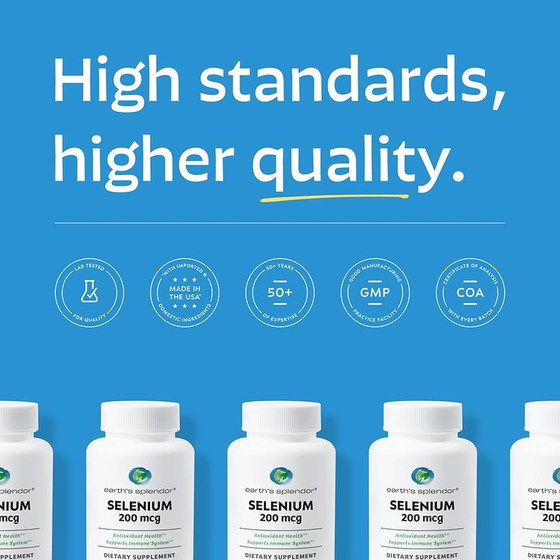 Earth's Splendor Selenium 200 mcg Supplement for Men & Women,