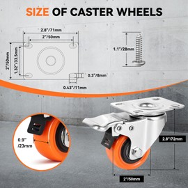 W B D WEIBIDA 2" Plate Caster Wheels Heavy Duty 600 Lbs Load Capacity Swivel Casters with Brake Set of 4, Safety Dual Locking, No Noise Wheels for Furniture, Carts (Screws and Screwdriver)