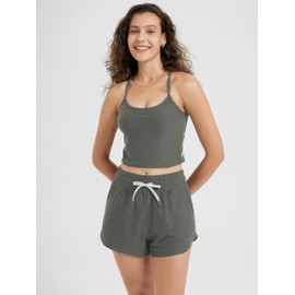 ODODOS Women's Slim Racerback Cropped Tank – Stratum Tech Sports Bra, Ultra Soft UPF 50+ Cami Top with Built-in Bra, Smoke Heather, Small