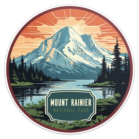 Mount Rainier National Park Sticker - Waterproof Vinyl Decal for Car Bumper, Laptop, Water Bottle, Wall, and Window, Size - 5'' Longer Side