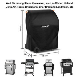 Ezilif Waterproof Barbecue Covers-76x66x110 cm, Oxford Heavy Duty Large BBQ Cover with Reflective Strips, Rip-Proof, UV & Waterproof Outdoor Gas BBQ Cover for Weber, Brinkmann, Char Broil